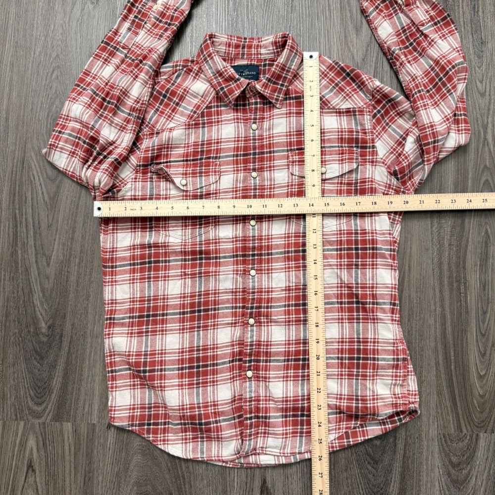 Lucky Brand Mens Plaid Flannel Western Snap Button Shirt Red White M - Picture 5 of 8